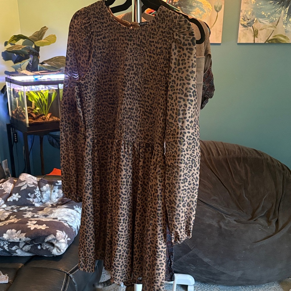 American Eagle Outfitters Leopard Print Long Sleeve Dress